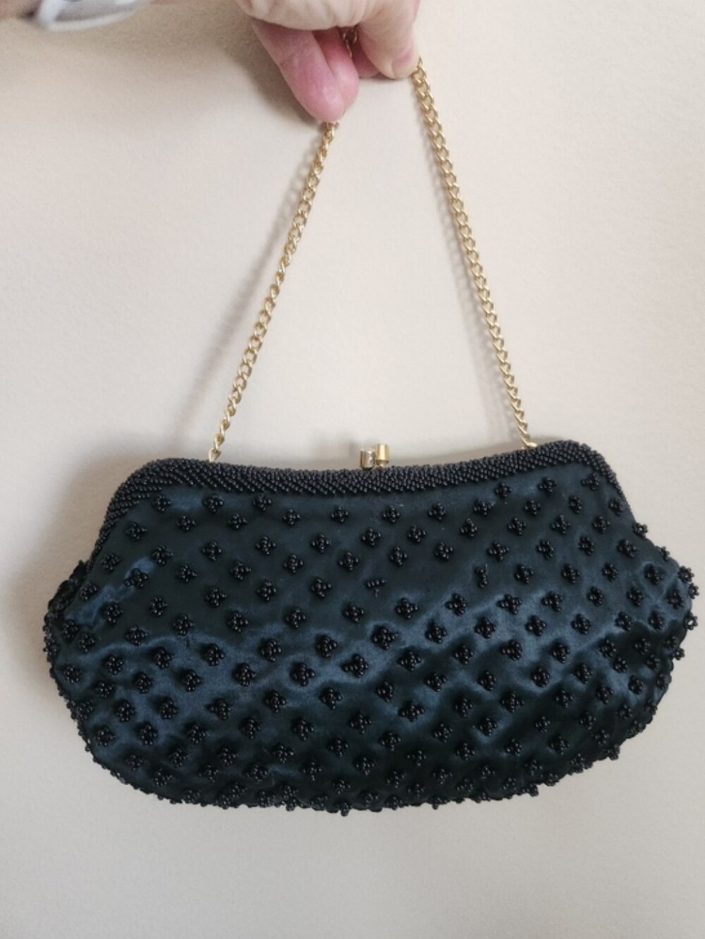 Stylecraft Miami Black Beaded Evening Clutch with Gold Chain